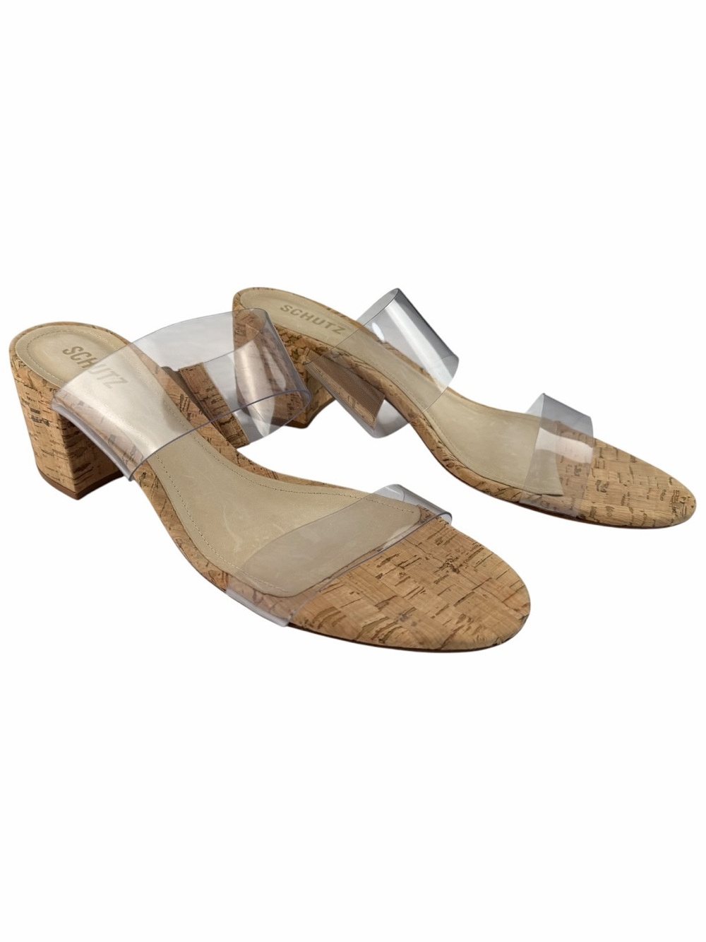 SCHUTZ Women’s Block Heel Mule Clear Strap Victorie Sandal In Size 11B